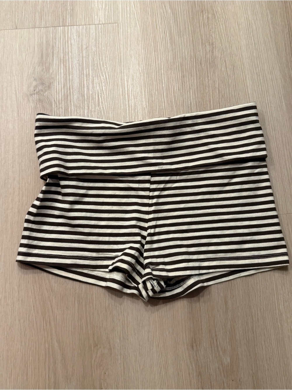 Mango Brown & White Striped Fold-Over Shorts